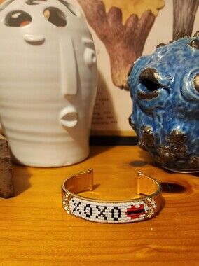 Beaded 'XOXO' Gold Toned Cuff Bracelet